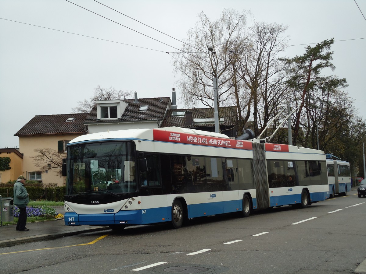 (143'759) - VBZ Z�rich - Nr. 147 - Hess/Hess Gelenktrolleybus am 21. April 2013 in Z�rich, Berghaldenstrasse