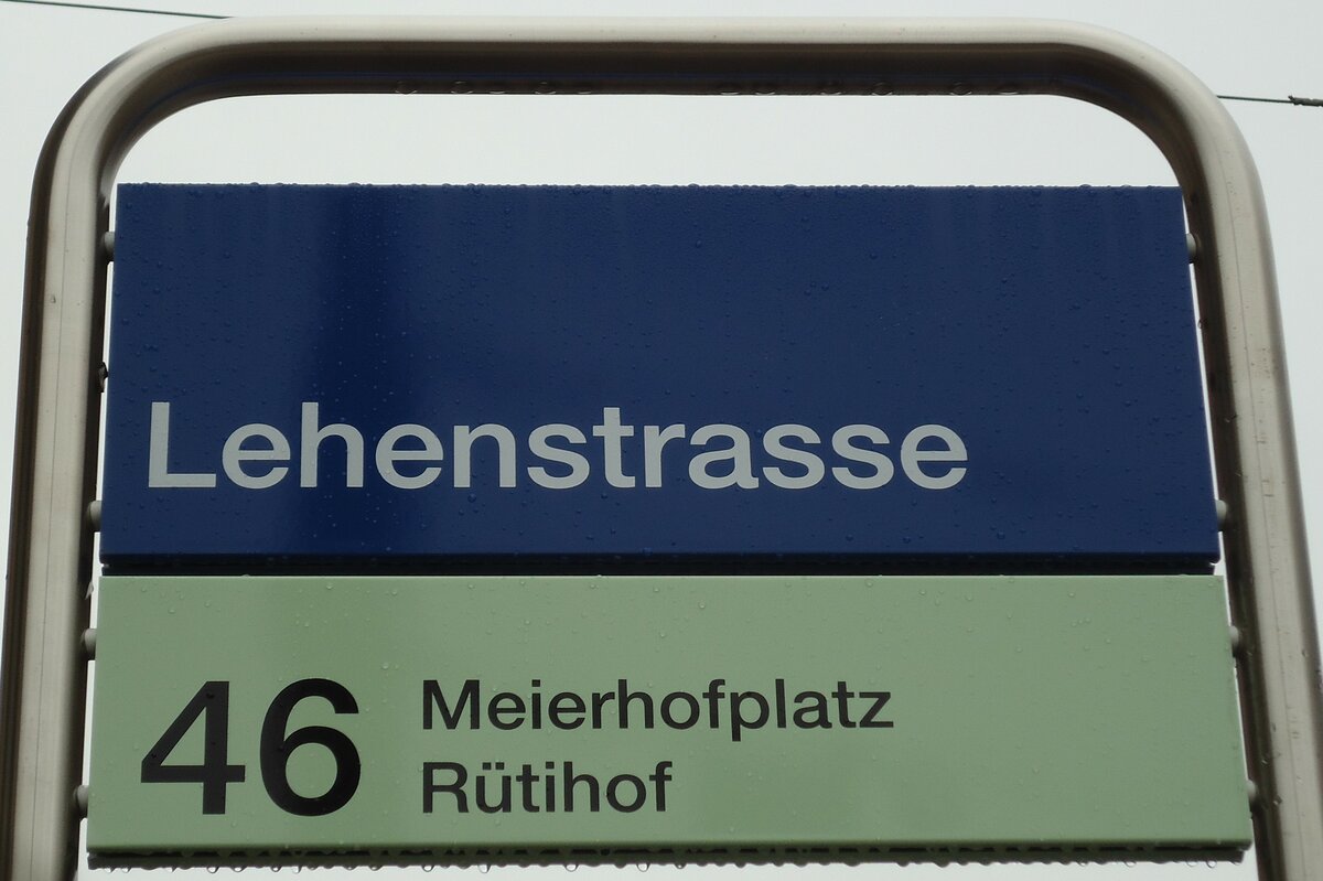 (143'760) - ZVV-Haltestellenschild - Z�rich, Lehenstrasse - am 21. April 2013