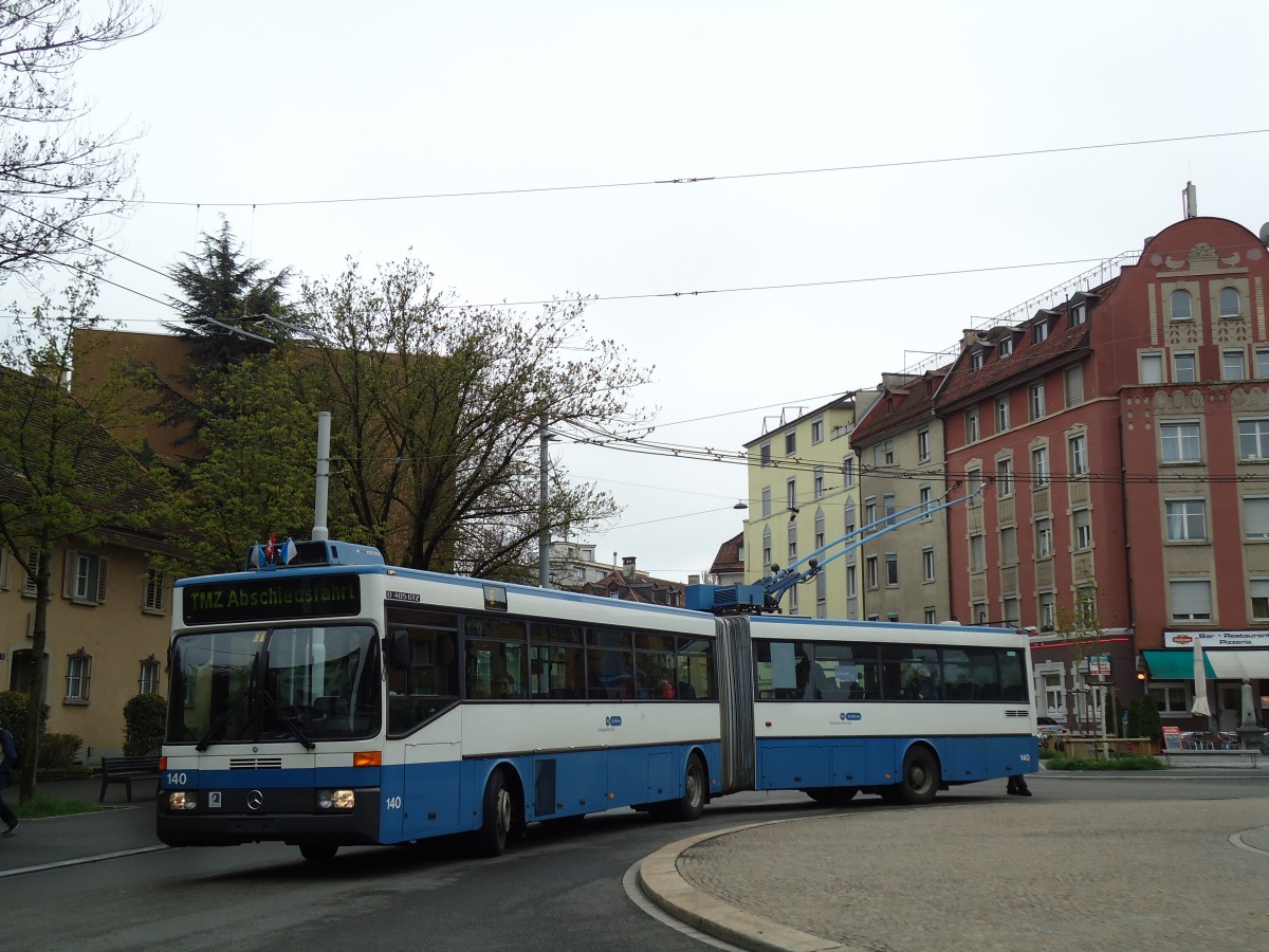 (143'769) - VBZ Z�rich - Nr. 140 - Mercedes Gelenktrolleybus am 21. April 2013 in Z�rich, Bullingerplatz
