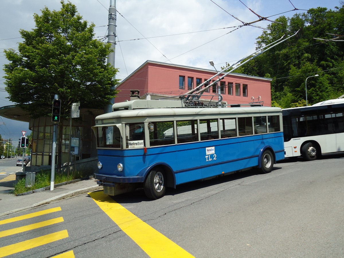 (144'601) - TL Lausanne (R�trobus) - Nr. 2 - FBW/Eggli Trolleybus (ex Nr. 3) am 26. Mai 2013 in Lausanne, Bellevaux