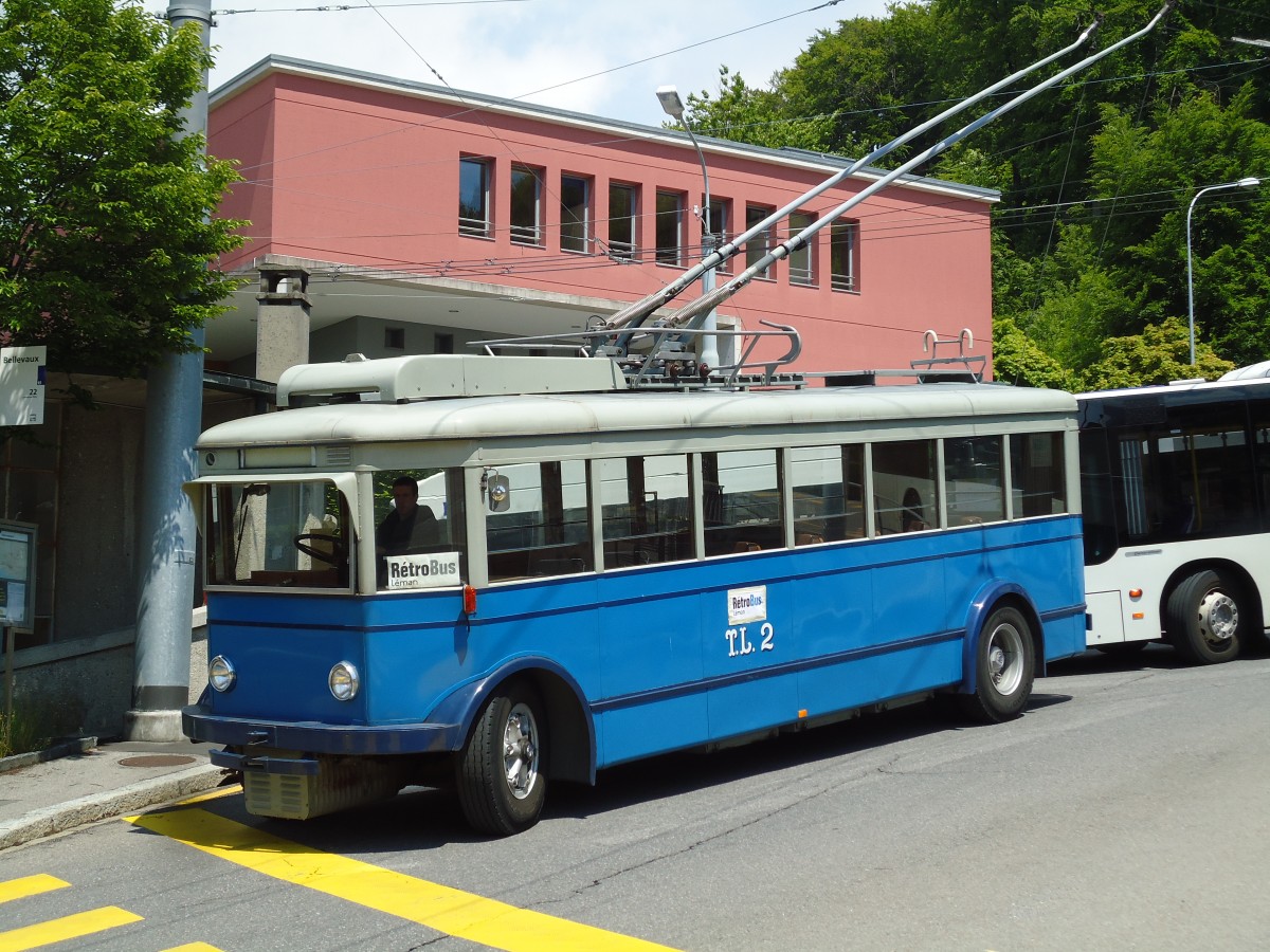 (144'602) - TL Lausanne (R�trobus) - Nr. 2 - FBW/Eggli Trolleybus (ex Nr. 3) am 26. Mai 2013 in Lausanne, Bellevaux