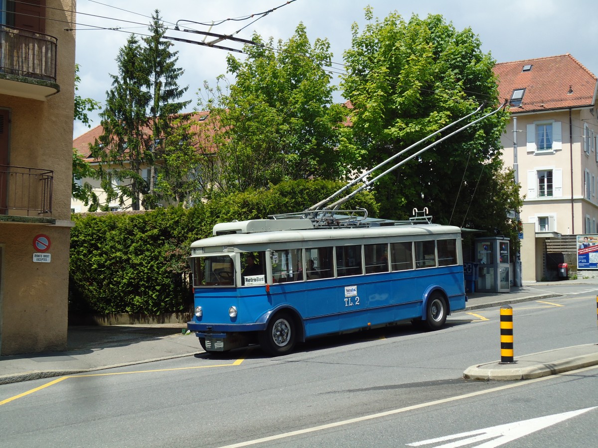 (144'610) - TL Lausanne (R�trobus) - Nr. 2 - FBW/Eggli Trolleybus (ex Nr. 3) am 26. Mai 2013 in Lausanne, Motte