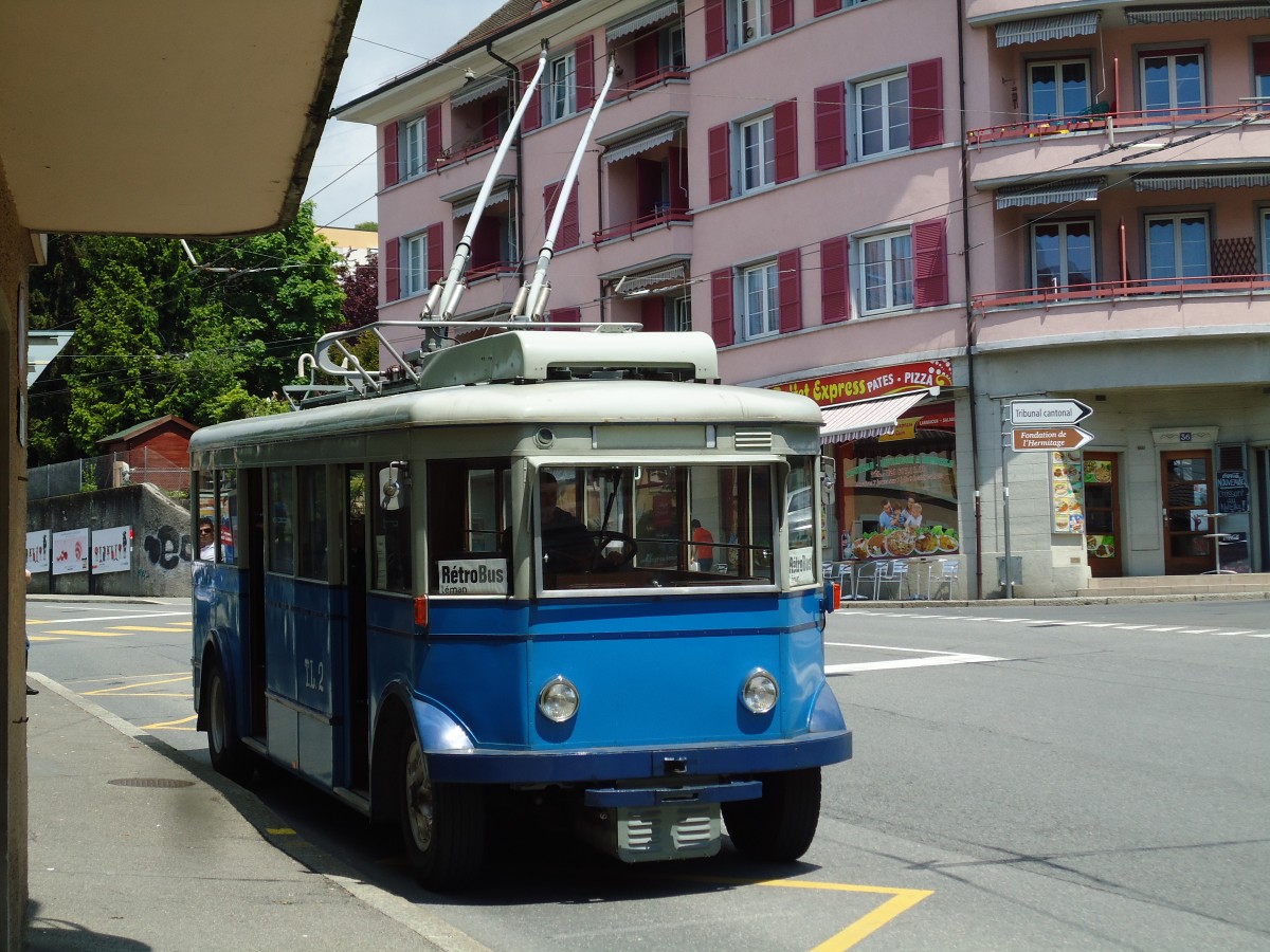 (144'613) - TL Lausanne (R�trobus) - Nr. 2 - FBW/Eggli Trolleybus (ex Nr. 3) am 26. Mai 2013 in Lausanne, Motte