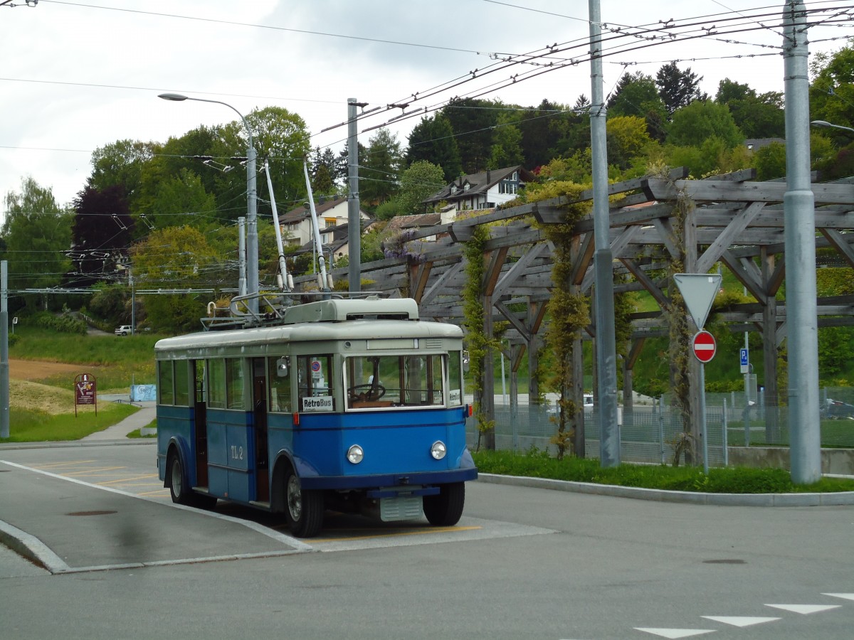 (144'620) - TL Lausanne (R�trobus) - Nr. 2 - FBW/Eggli Trolleybus (ex Nr. 3) am 26. Mai 2013 in Le Mont, Grand-Mont