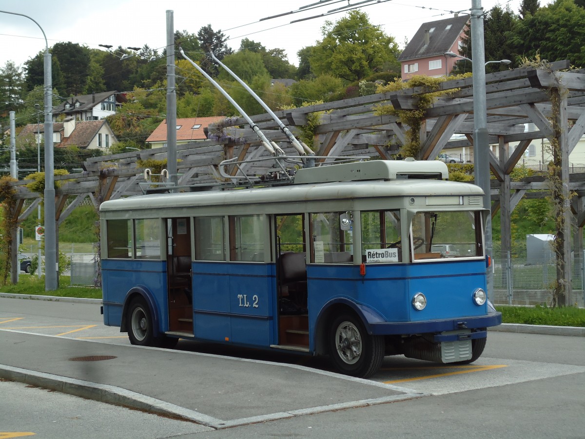 (144'621) - TL Lausanne (R�trobus) - Nr. 2 - FBW/Eggli Trolleybus (ex Nr. 3) am 26. Mai 2013 in Le Mont, Grand-Mont