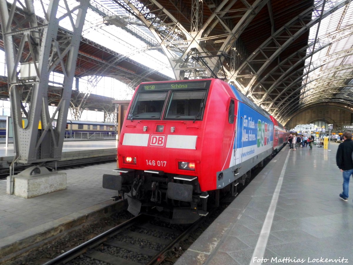 146 017 mit ziel Sch�na im Leipziger Hauptbahnhof am 2.7.16