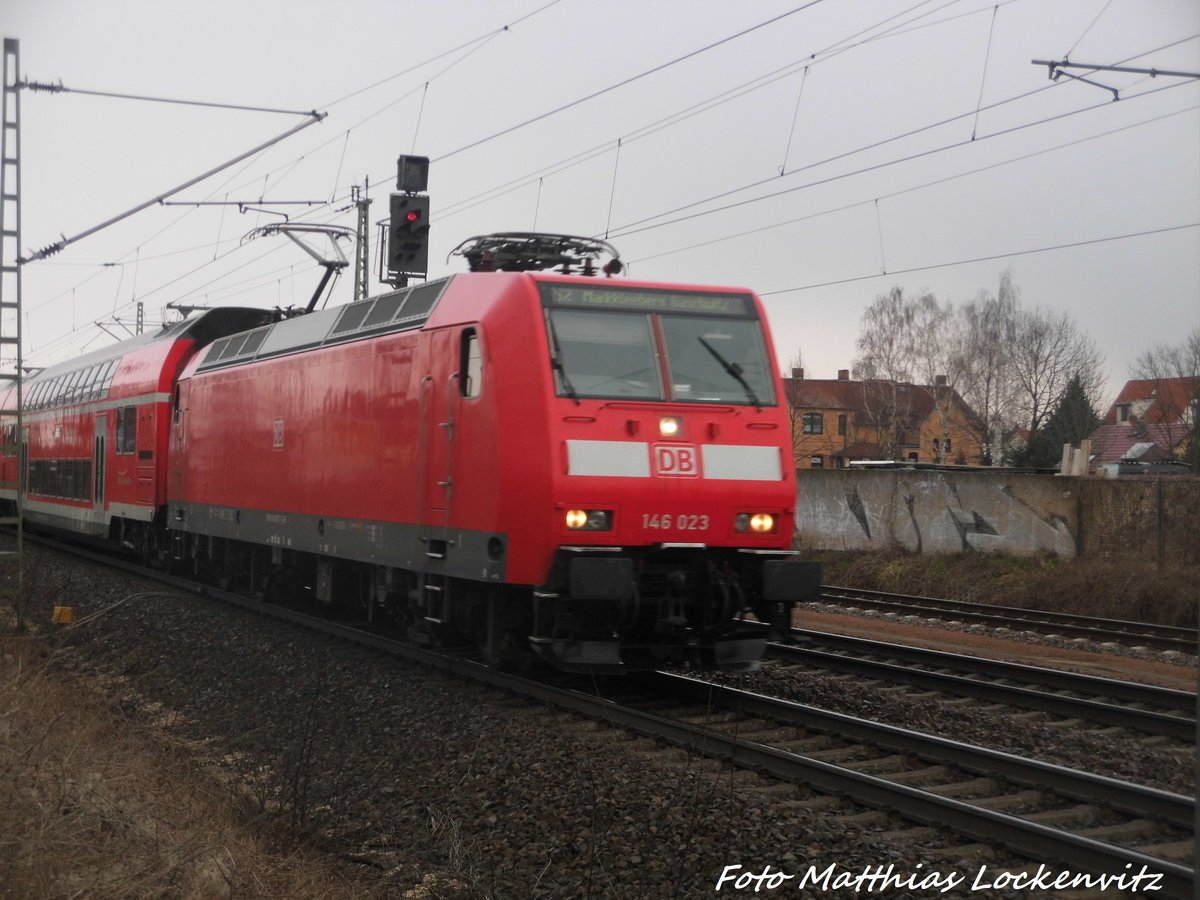 146 023 als S3 mit ziel Markkleeberg-Gaschwitz l�sst Delitzsch hinter sich am 7.3.16