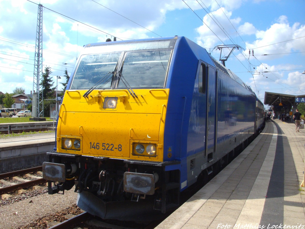 146 522-8 (D-OLA) mit ziel Leipzig Hbf im Bahnhof G�strow am 15.7.14