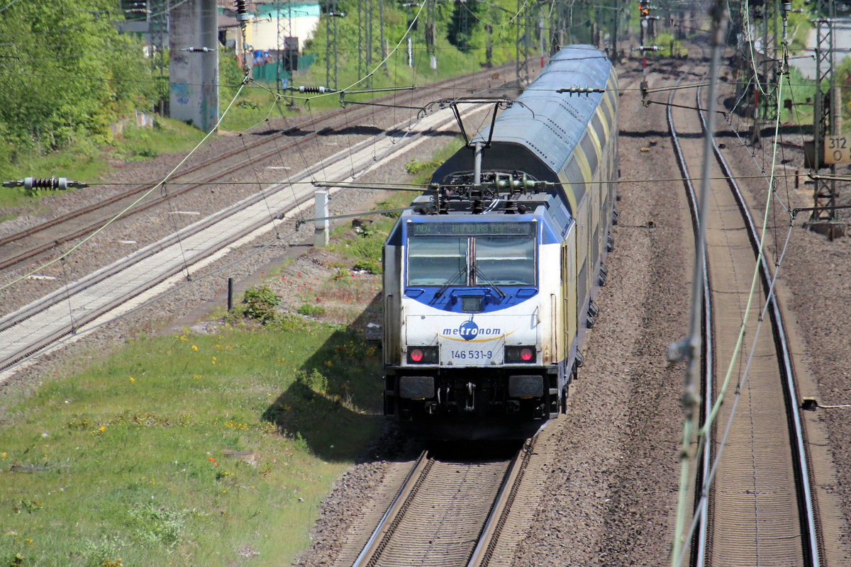 146 531-9 verlässt nach kurzen Halt, den Bahnhof Tostedt in Richtung Hamburg. Datum: 20.05.2020