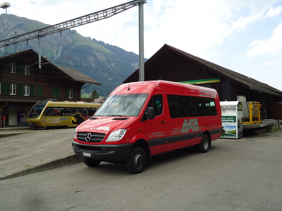 (146'144) - AFA Adelboden - Nr. 52/BE 611'129 - Mercedes am 28. Juli 2013 beim Bahnhof Lenk