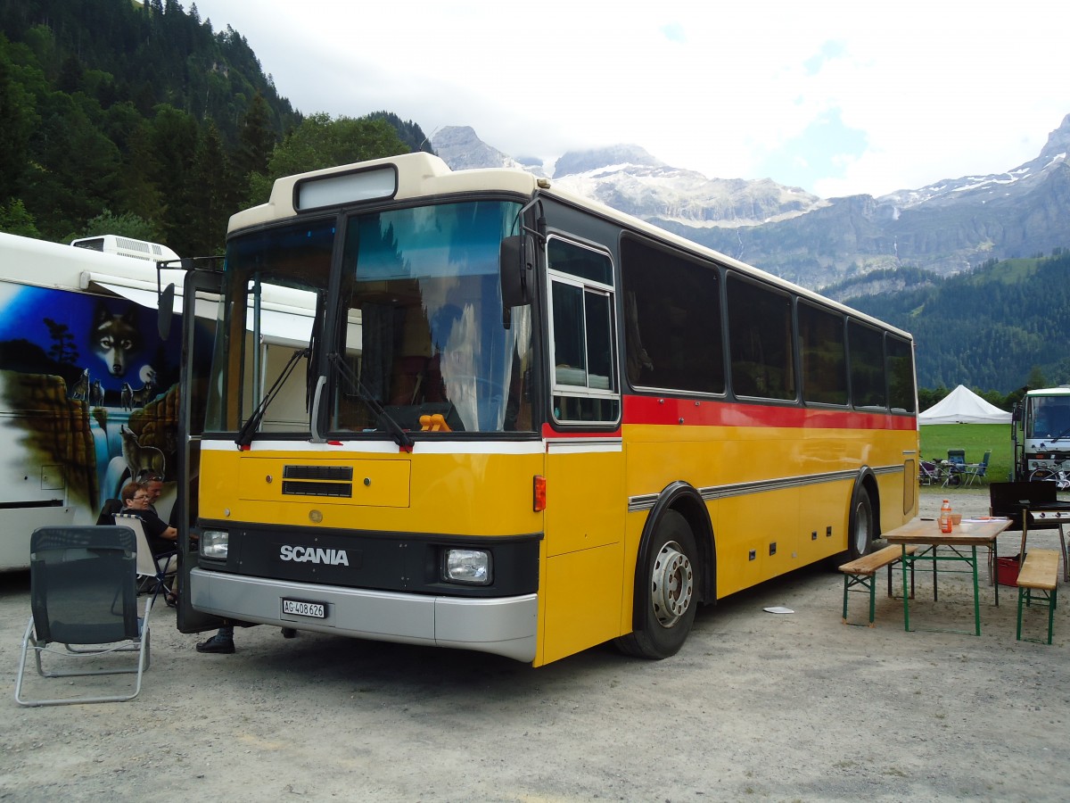 (146'369) - Schneller, M�genwil - AG 408'626 - Scania/Lauber (ex Dubuis, Savi�se) am 17. August 2013 in Lenk, Metschbahnen
