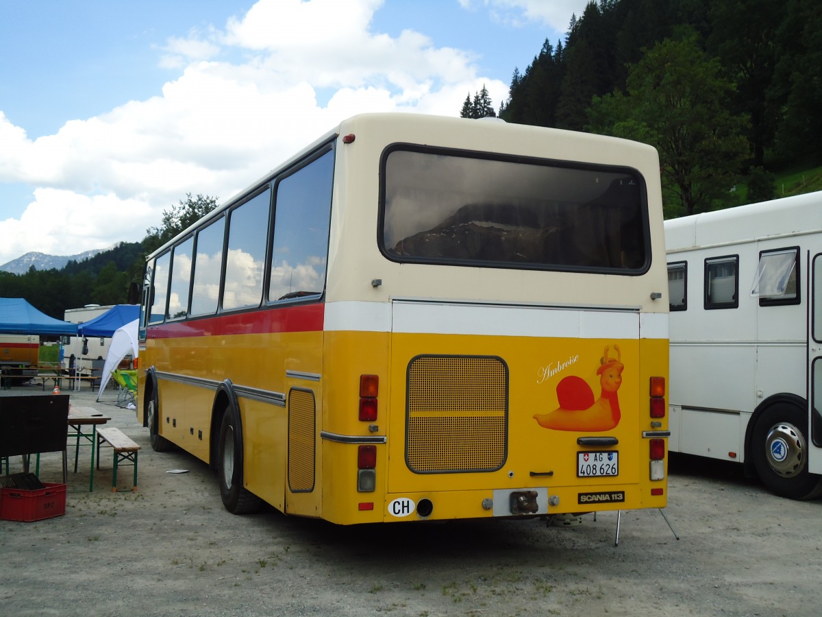 (146'377) - Schneller, Mgenwil - AG 408'626 - Scania/Lauber (ex Dubuis, Savise) am 17. August 2013 in Lenk, Metschbahnen