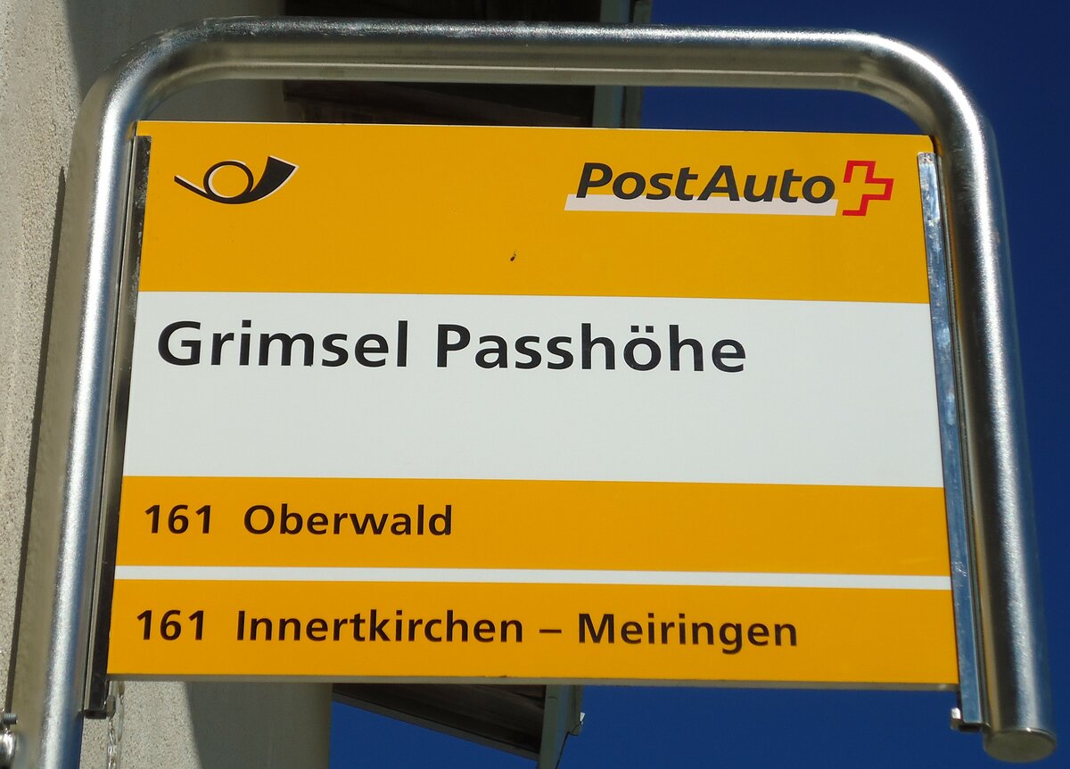 (147'009) - PostAuto-Haltestellenschild - Grimsel, Grimsel Passh�he - am 2. September 2013