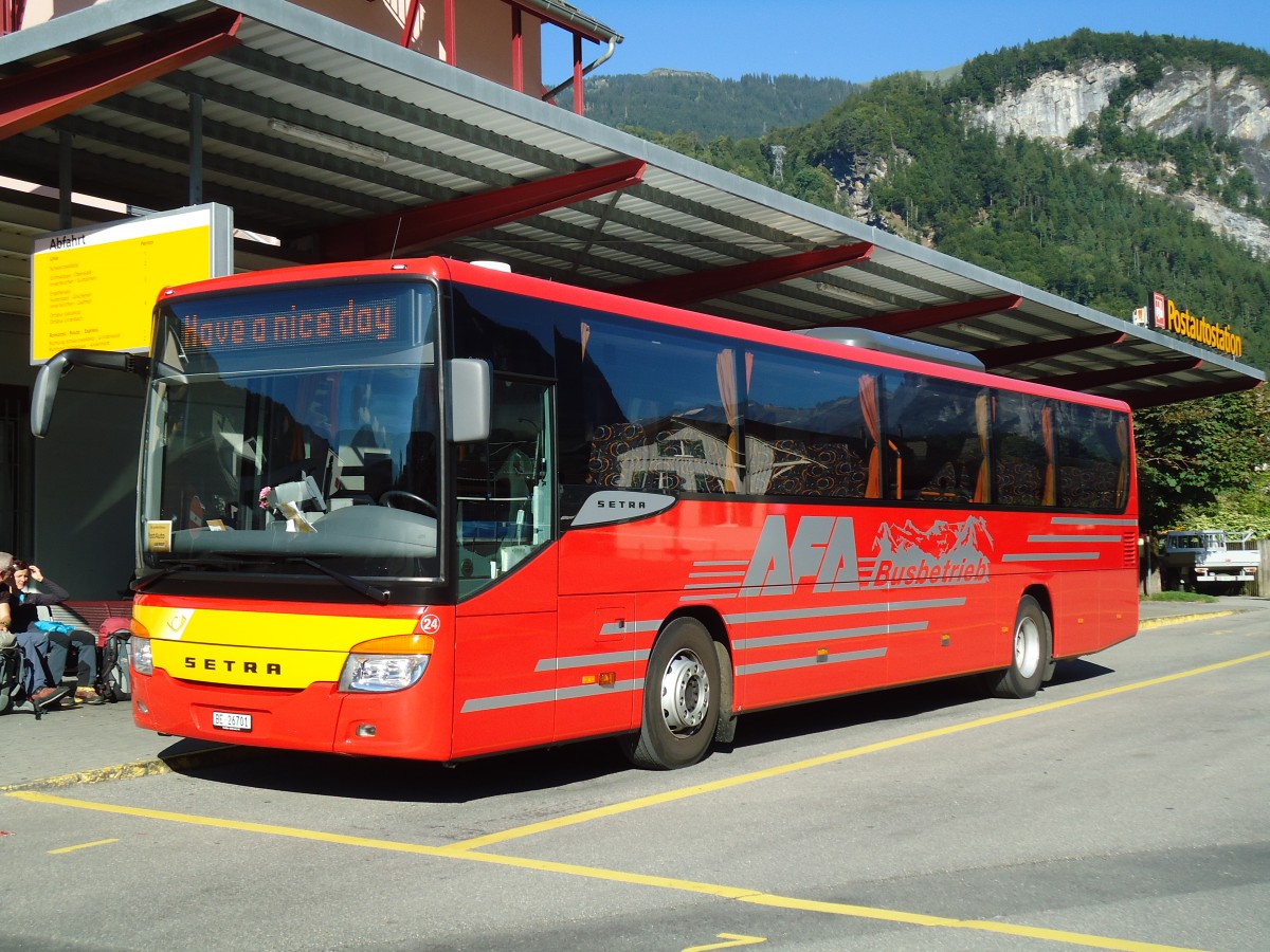 (147'055) - AFA Adelboden - Nr. 24/BE 26'701 - Setra am 2. September 2013 in Meiringen, Postautostation (Einsatz AVG M.)