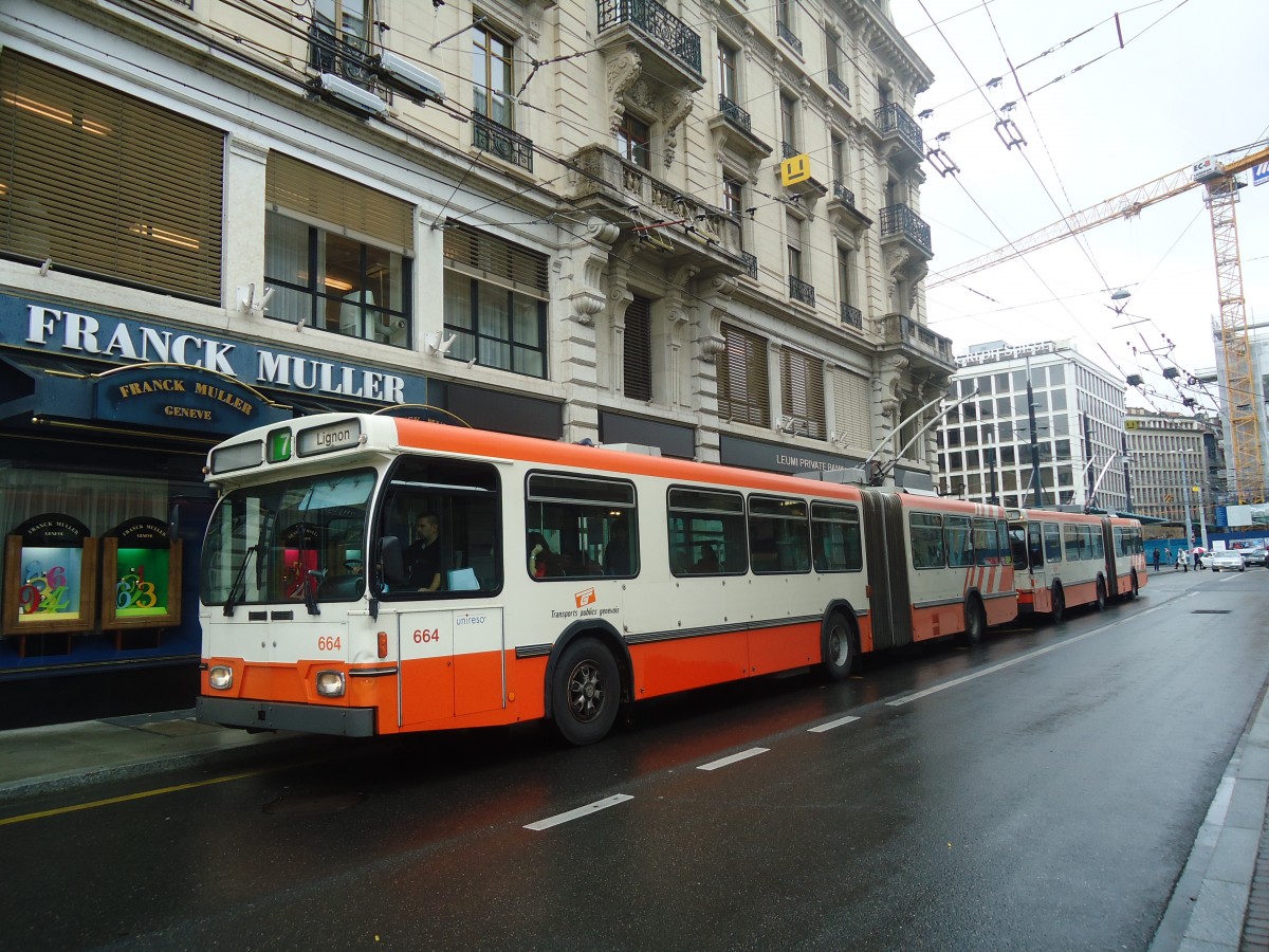 (147'193) - TPG Gen�ve - Nr. 664 - Saurer/Hess Gelenktrolleybus am 16. September 2013 in Gen�ve, Bel-Air