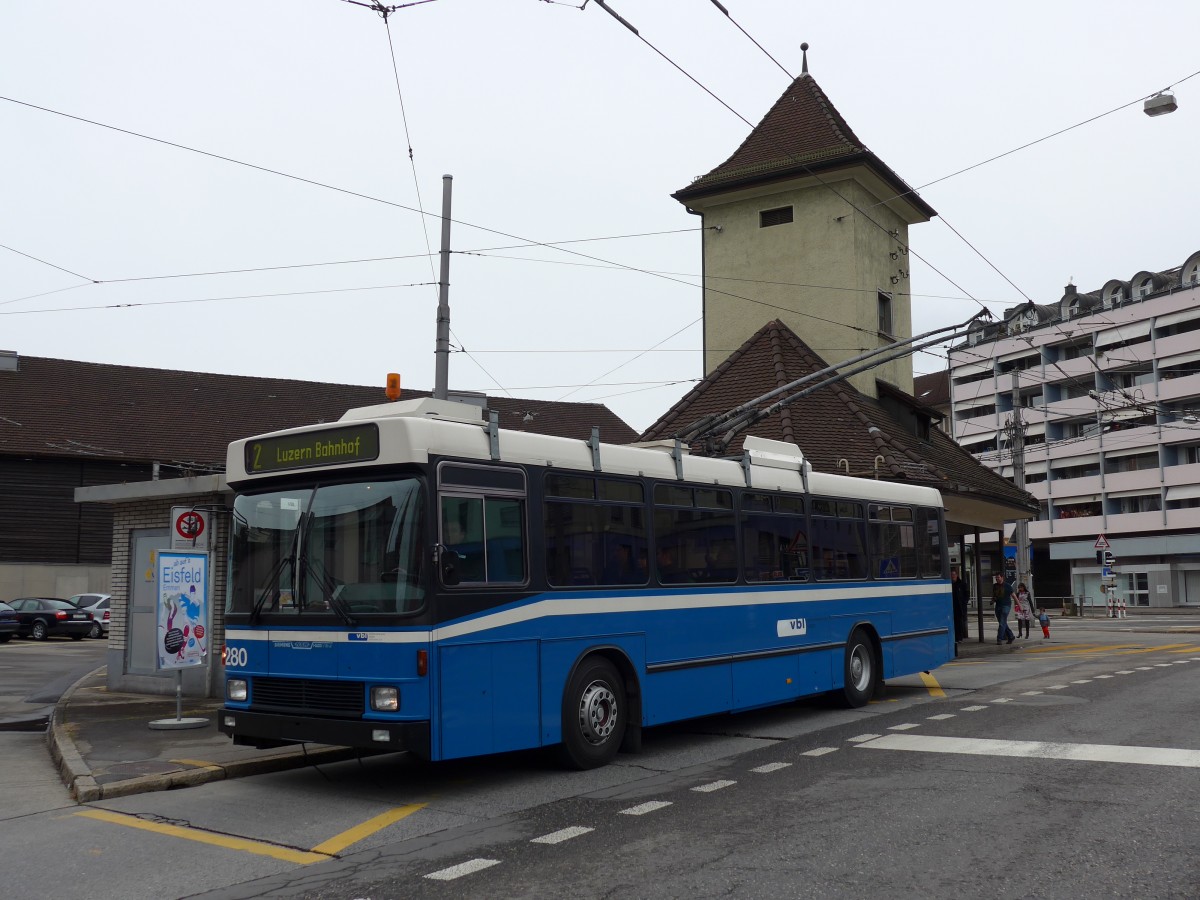 (148'986) - VBL Luzern - Nr. 280 - NAW/R&J-Hess Trolleybus am 16. Februar 2014 in Emmenbrcke, Centralplatz