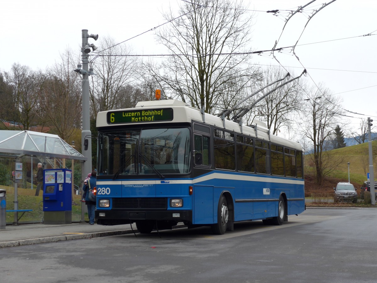 (149'008) - VBL Luzern - Nr. 280 - NAW/R&J-Hess Trolleybus am 16. Februar 2014 in Luzern, B�ttenhalde