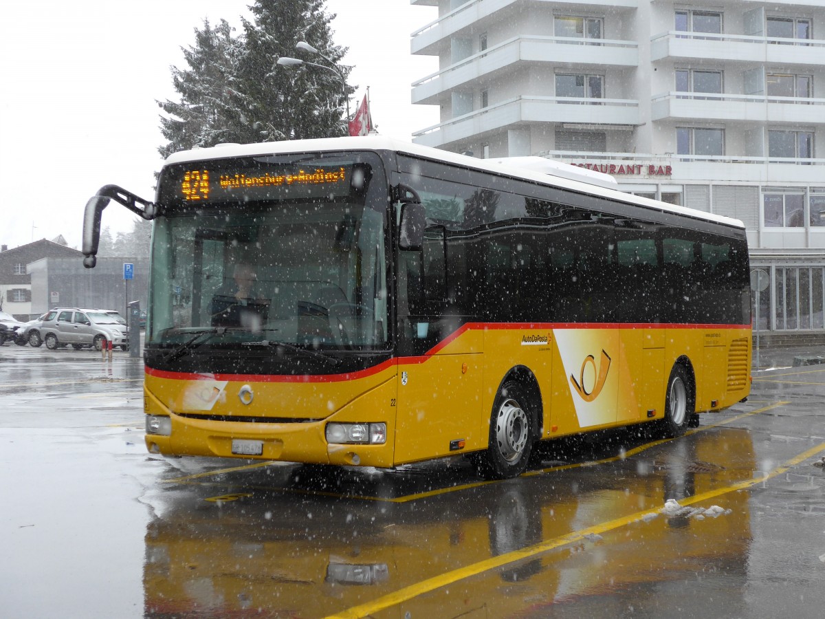 (149'062) - Fontana, Ilanz - Nr. 22/GR 105'478 - Irisbus am 1. M�rz 2014 beim Bahnhof Ilanz