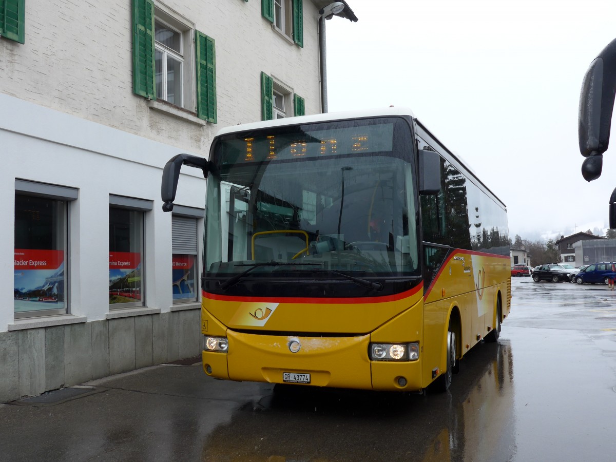 (149'097) - Fontana, Ilanz - Nr. 12/GR 43'774 - Irisbus am 1. M�rz 2014 beim Bahnhof Ilanz