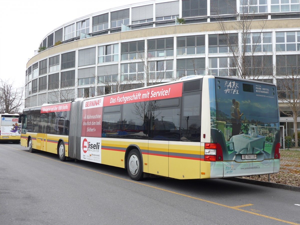 (149'352) - STI Thun - Nr. 119/BE 700'119 - MAN am 15. Mrz 2014 bei der Schifflndte Thun