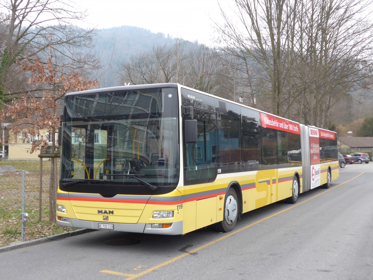 (149'354) - STI Thun - Nr. 119/BE 700'119 - MAN am 15. Mrz 2014 bei der Schifflndte Thun