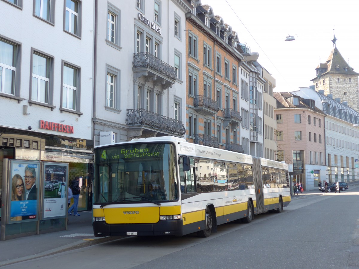 (149'405) - VBSH Schaffhausen - Nr. 10/SH 38'010 - Volvo/Hess am 29. Mrz 2014 beim Bahnhof Schaffhausen