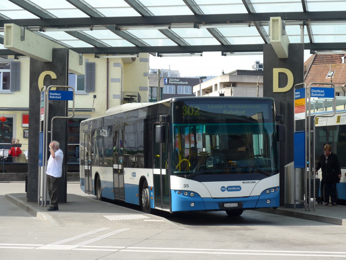 (149'469) - Limmat Bus, Dietikon - Nr. 35/ZH 483'035 - Neoplan (ex VBZ Z�rich Nr. 260) am 31. M�rz 2014 beim Bahnhof Dietikon
