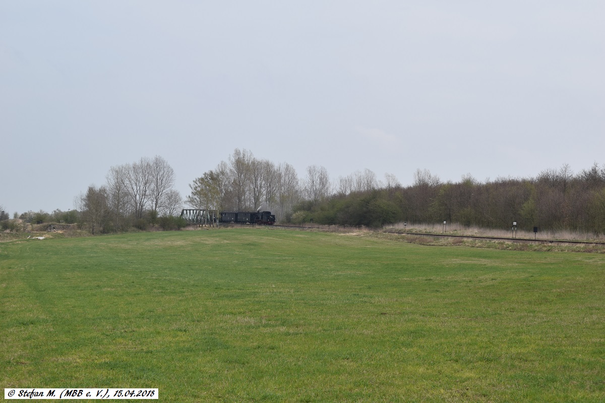 15.04.2018 - Tag der Industriekultur: Überfahrt über Brücke 27, nahe des Haltepunkts Paradies in Richtung Hettstedt.