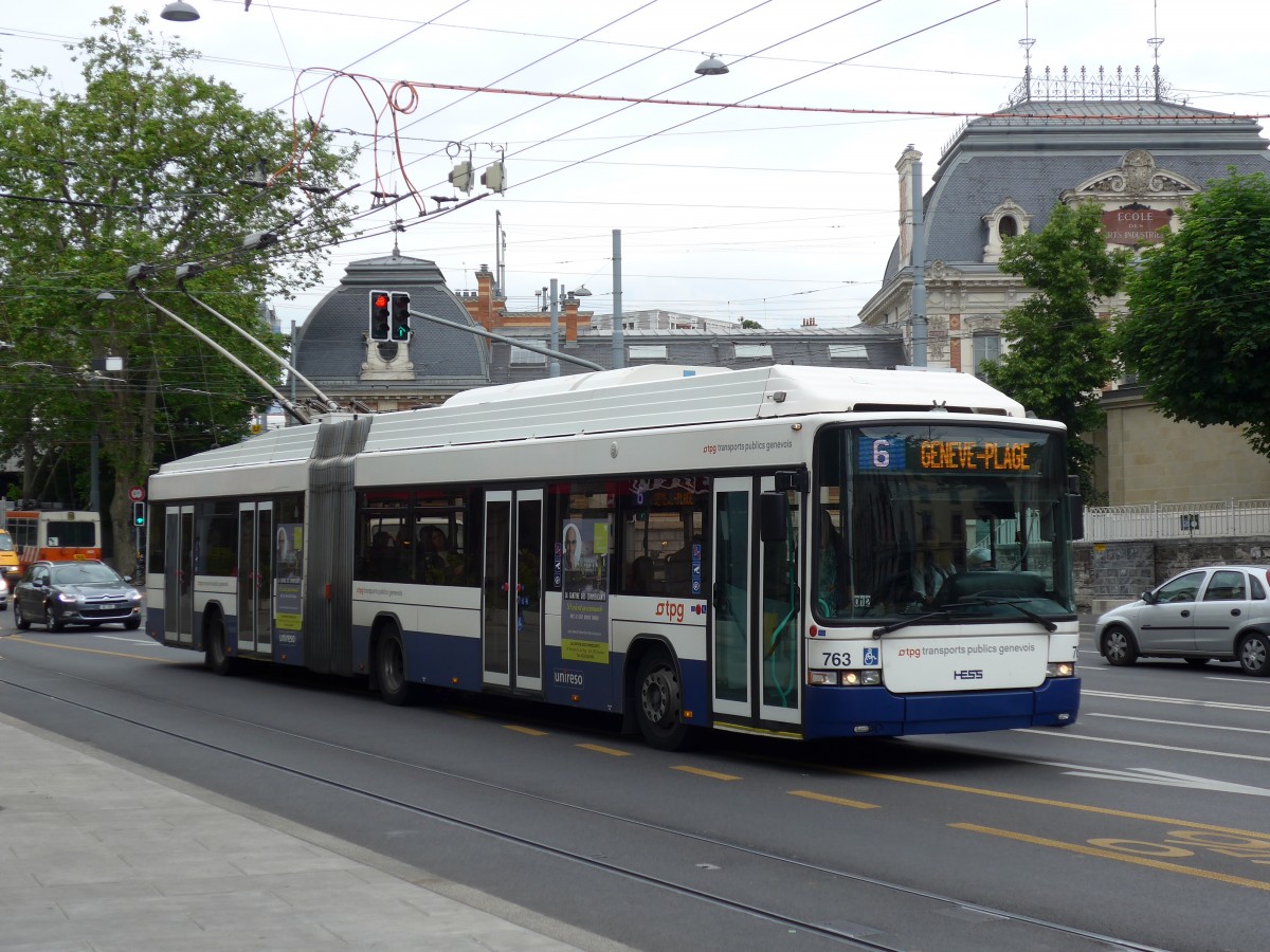 (150'793) - TPG Gen�ve - Nr. 763 - Hess/Hess Gelenktrolleybus am 26. Mai 2014 in Gen�ve, Place des Vingt-Deux-Cantons