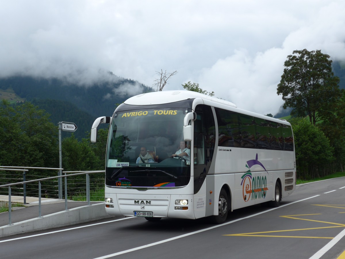 (153'590) - Aus Slowenien: Avrigo, Nova Gorica - Nr. 156/GO RR-156 - MAN am 3. August 2014 beim Bahnhof Grindelwald Grund