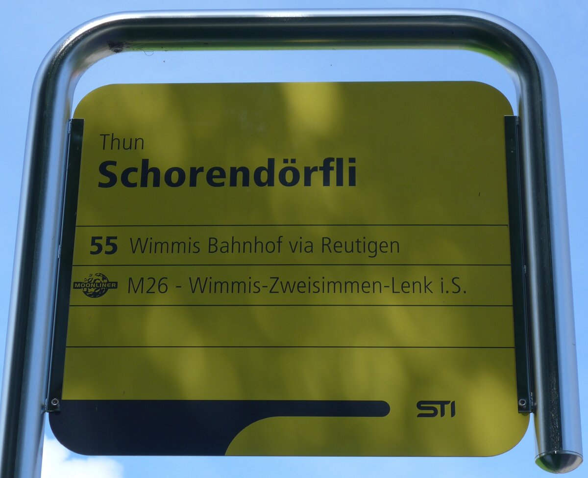 (153'952) - STI-Haltestellenschild - Thun, Schorend�rfli - am 17. August 2014