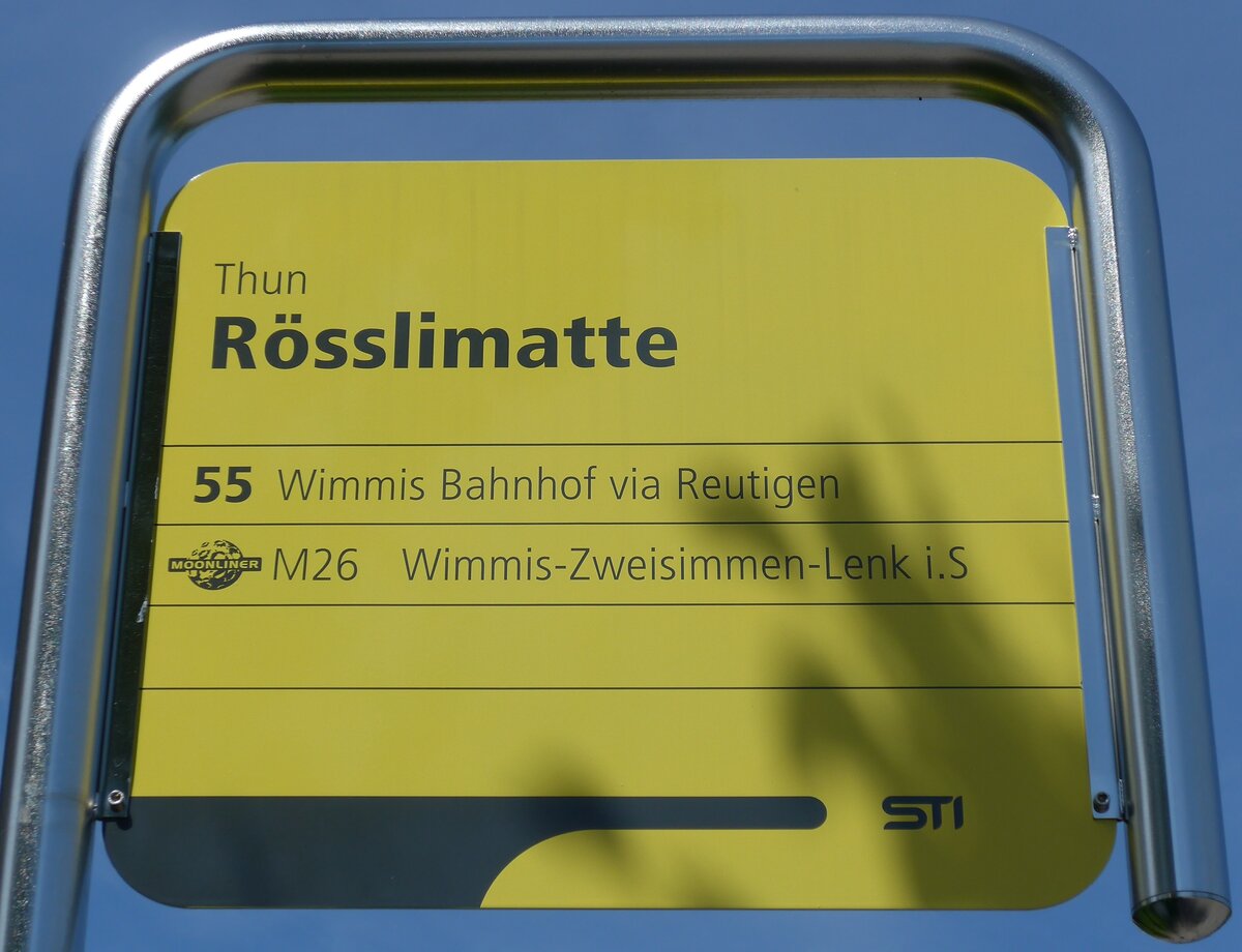 (153'956) - STI-Haltestellenschild - Thun, R�sslimatte - am 17. August 2014