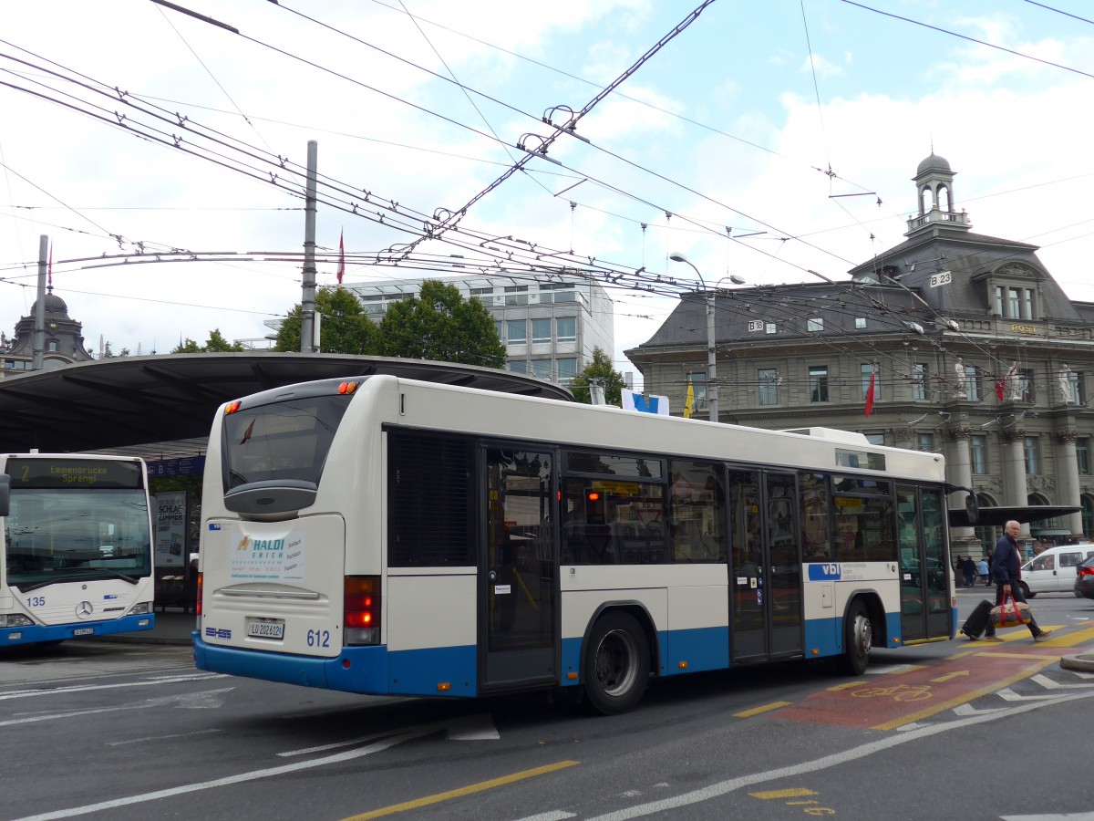 (154'021) - VBL Luzern - Nr. 612/LU 202'612 - Scania/Hess am 19. August 2014 beim Bahnhof Luzern