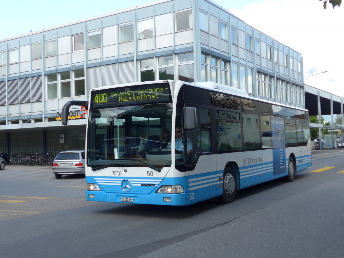 (154'284) - RTB Altst�tten - Nr. 50/SG 150'869 - Mercedes am 21. August 2014 beim Bahnhof Buchs
