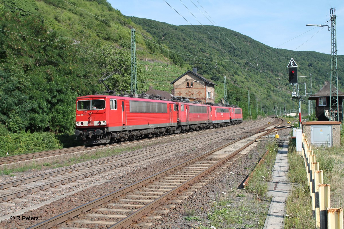 155 015-1 überführt 197-7,151 032 und 155 138 bei Kaub in Richtung Koblenz. 18.07.14