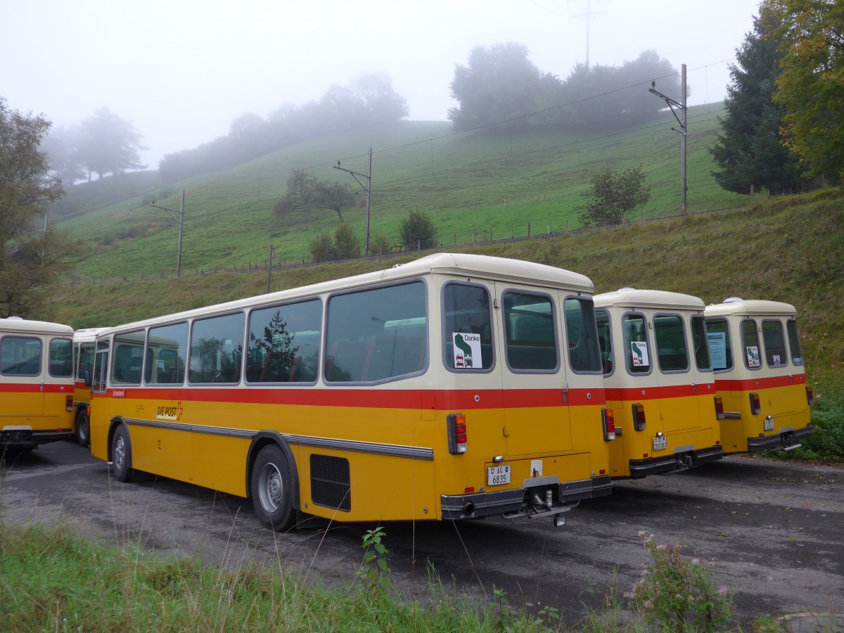 (155'609) - Gautschi, Suhr - AG 6835 - Saurer/Tscher (ex Ltscher, Neuheim Nr. 200; ex Cartek, Regensdorf; ex P 25'822) am 12. Oktober 2014 in Kssnacht, Rest. Frohsinn