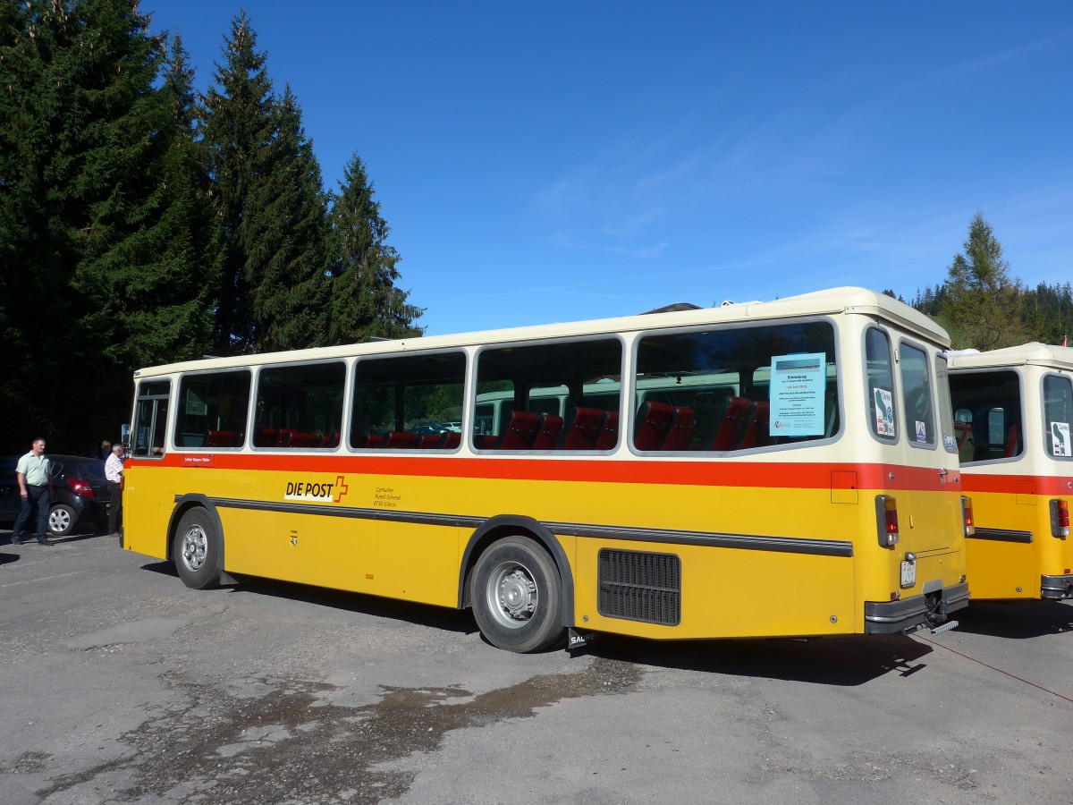 (155'644) - Schmid, Glarus - GL 4012 - Saurer/T�scher (ex Mosimann, Aesch; ex Erne, Full; ex P 24'257) am 12. Oktober 2014 in Willerzell, Rest. Sattelegg