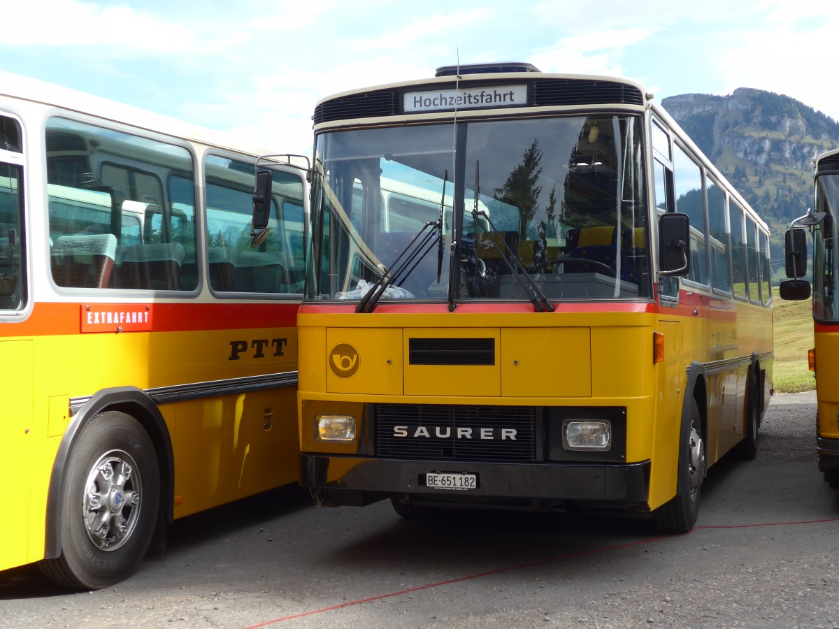 (155'659) - Bernair, M�nsingen - BE 651'182 - Saurer/T�scher (ex Schebath, Lauerz, ex Albin, F�llanden; ex Heim, Flums) am 12. Oktober 2014 in Willerzell, Rest. Sattelegg
