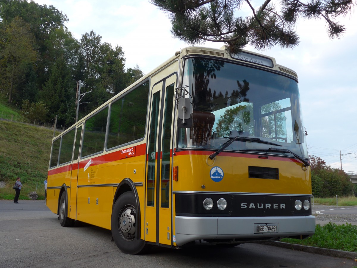 (155'683) - Leuenberger, Kirchberg - BE 70'492 - Saurer/Lauber (ex Niederer, Filzbach Nr. 11) am 12. Oktober 2014 in Kssnacht, Rest. Frohsinn