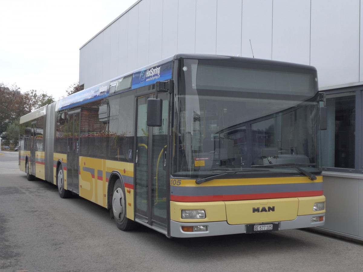 (156'125) - STI Thun - Nr. 105/BE 577'105 - MAN am 26. Oktober 2014 in Thun, Garage