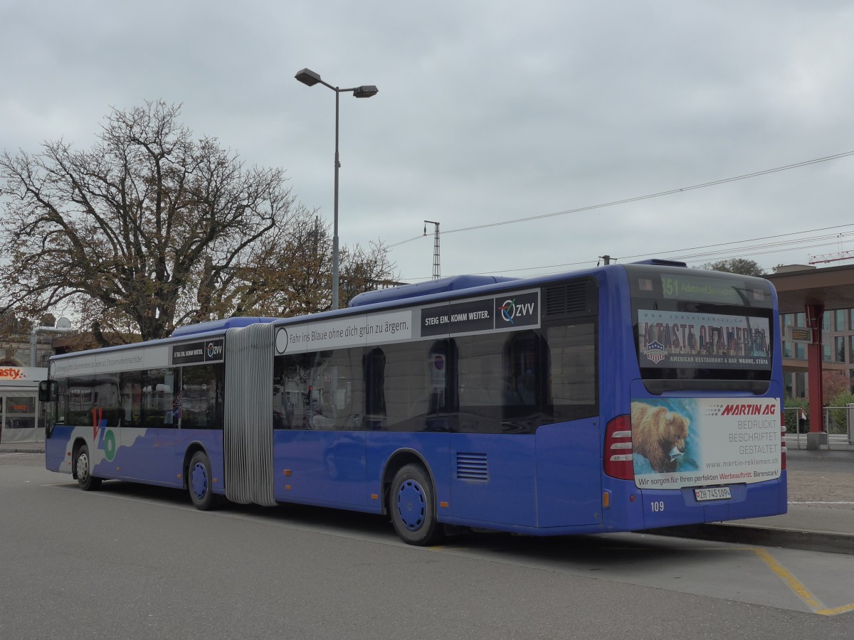 (156'212) - VZO Gr�ningen - Nr. 109/ZH 745'109 - Mercedes am 28. Oktober 2014 beim Bahnhof Wetzikon