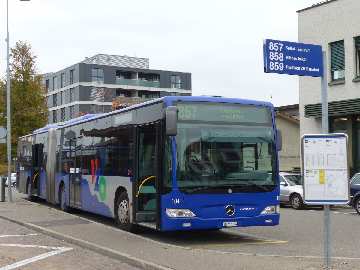 (156'213) - VZO Gr�ningen - Nr. 114/ZH 745'114 - Mercedes am 28. Oktober 2014 beim Bahnhof Wetzikon