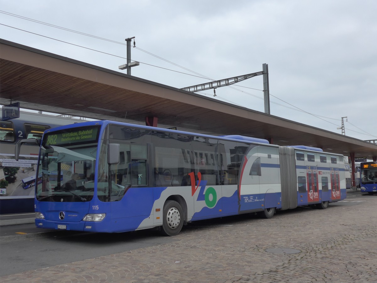 (156'216) - VZO Gr�ningen - Nr. 115/ZH 745'115 - Mercedes am 28. Oktober 2014 beim Bahnhof Wetzikon
