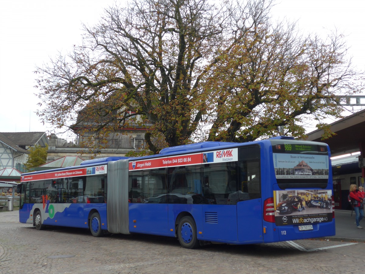 (156'219) - VZO Gr�ningen - Nr. 113/ZH 745'113 - Mercedes am 28. Oktober 2014 beim Bahnhof Wetzikon