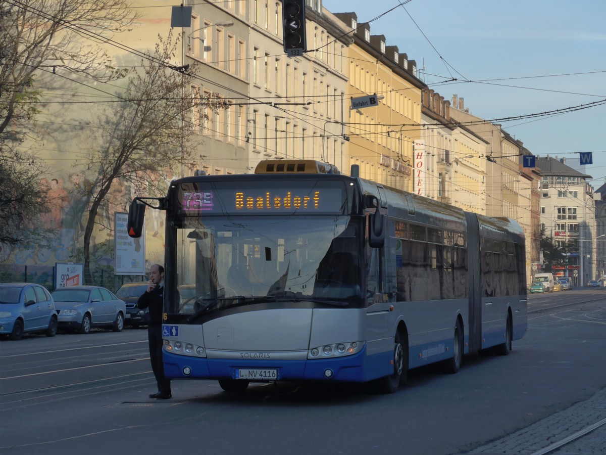 (156'546) - LVB Leipzig - Nr. 14'116/L-NV 4116 - Solaris am 17. November 2014 beim Hauptbahnhof Leipzig