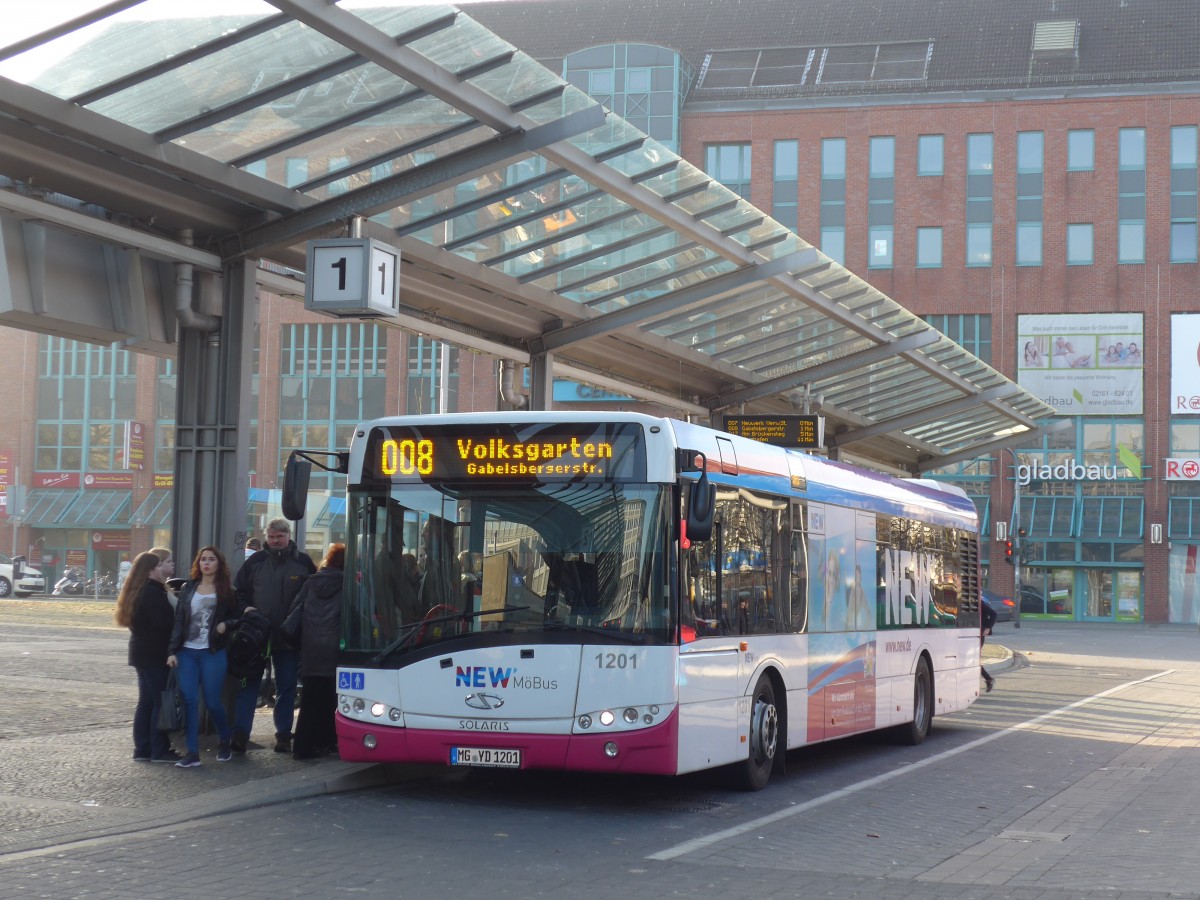 (157'322) - M�Bus, M�nchengladbach - Nr. 1201/MG-YD 1201 - Solaris am 22. November 2014 beim Hauptbahnhof M�nchengladbach