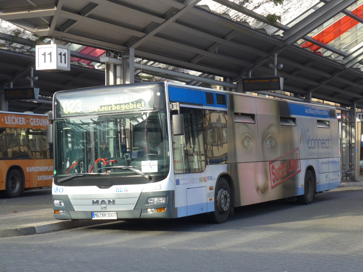 (157'337) - M�Bus, M�nchengladbach - Nr. 603/MG-XH 1007 - MAN am 22. November 2014 beim Hauptbahnhof M�nchengladbach