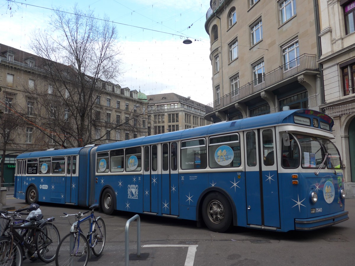 (157'736) - VBZ Z�rich - Nr. 7540 - Saurer/Saurer P�cklibus (ex Nr. 540) am 14. Dezember 2014 in Z�rich, Bahnhofstrasse