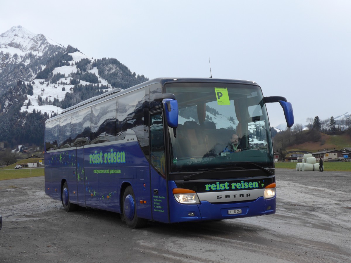 (158'380) - Reist, Gutenburg - BE 110'056 - Setra am 11. Januar 2015 in Frutigen, Flugplatz