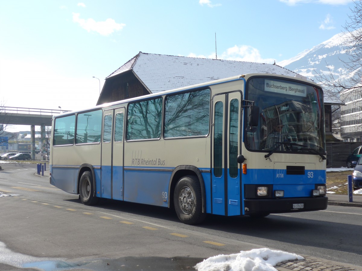 (158'706) - RTB Altst�tten - Nr. 93/SG 376'200 - NAW/Lauber (ex R.G.V. Autobus, Stabio; ex AMSA Chiasso Nr. 23; ex AWA Amden Nr. 3) am 14. Februar 2015 beim Bahnhof Buchs